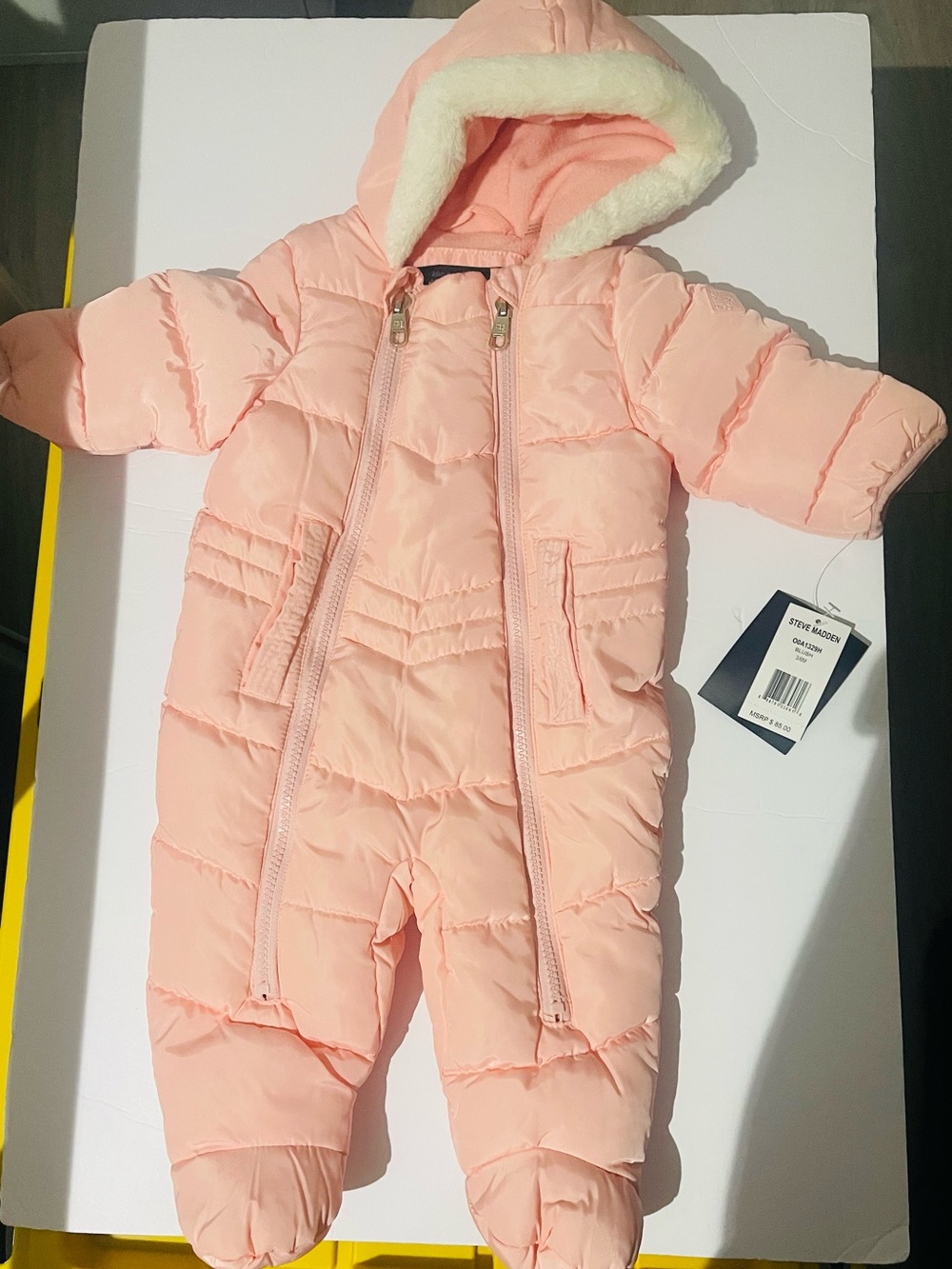 Steve Madden Pink Hooded Puffer Baby Snowsuit